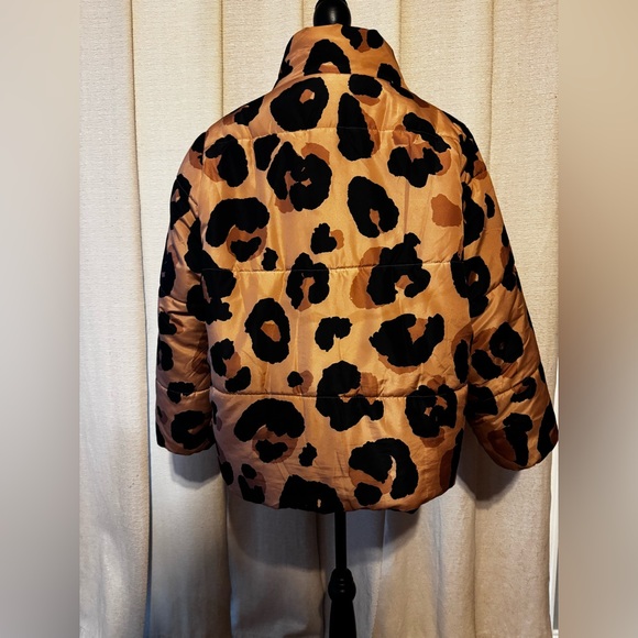 Mud Pie Tan and Black Leopard Print Puffer Jacket - Picture 3 of 5
